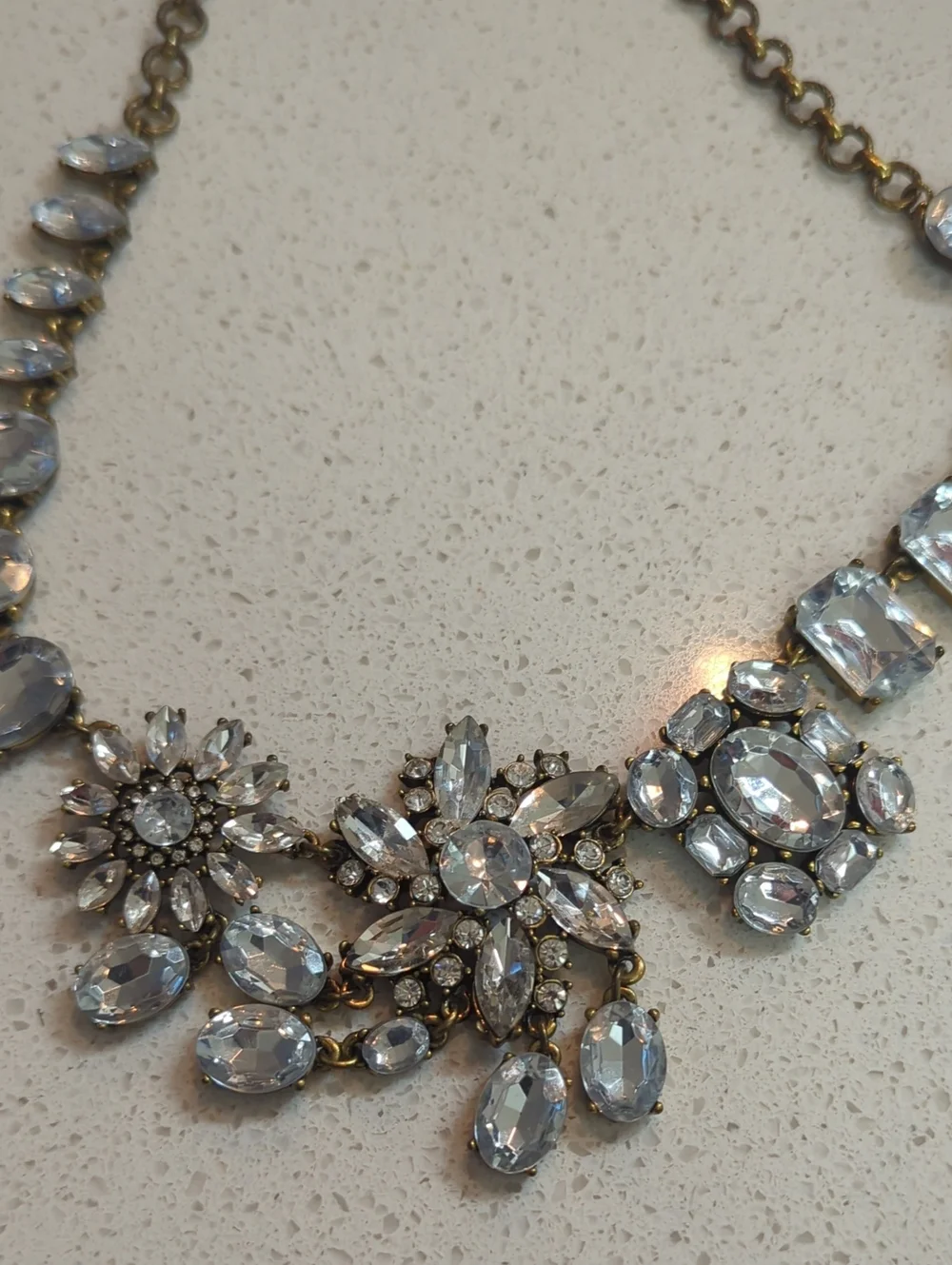 Source Unknown Gold-Tone Clear Crystal Floral Statement Necklace